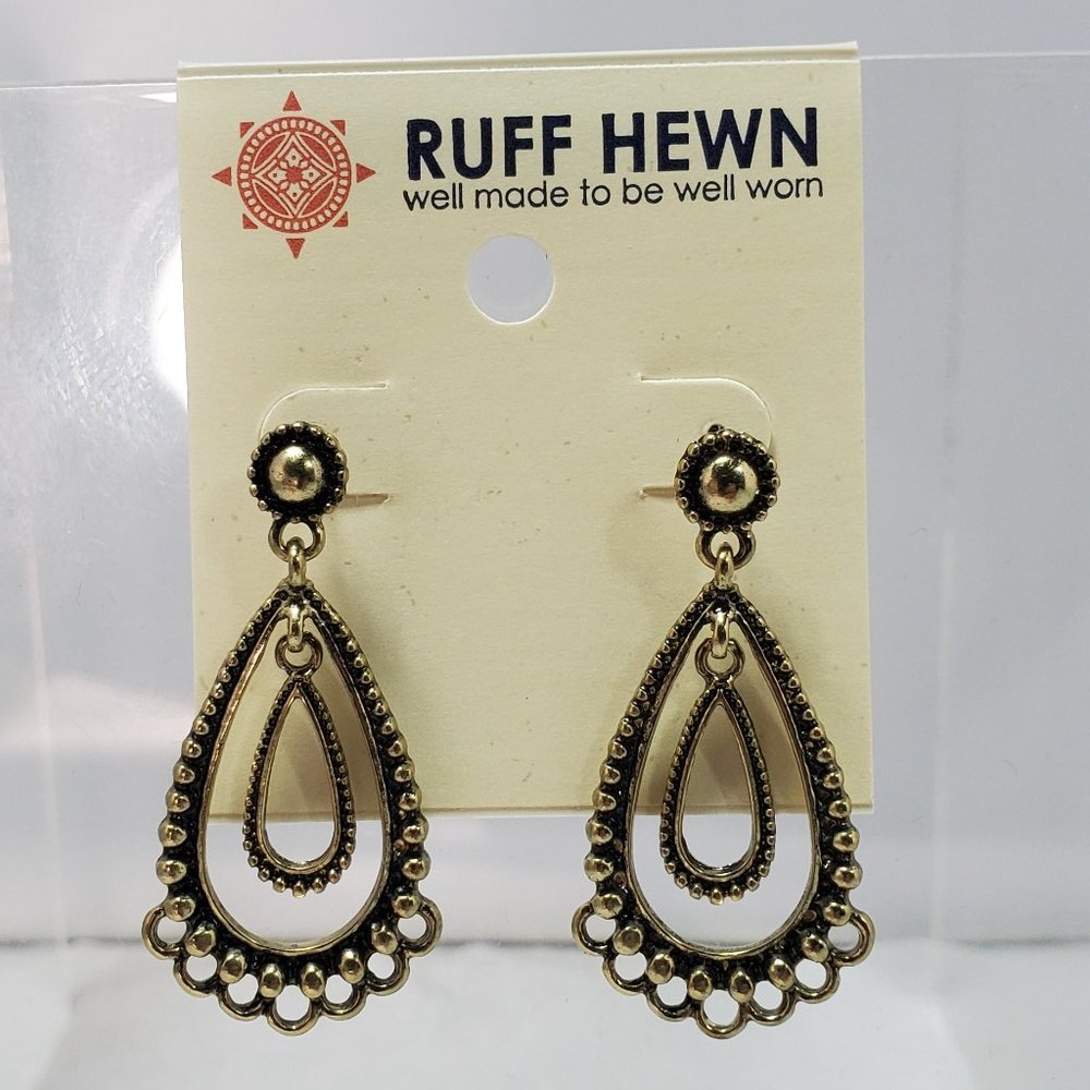 Ruff Hewn Gold teardrop dangle pierced earring